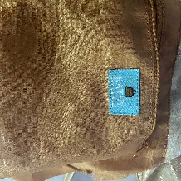 Kathy Van Zeeland Gold Metallic Shoulder Bag Studded Glam Purse Slouchy Tote Vtg - Picture 7 of 14